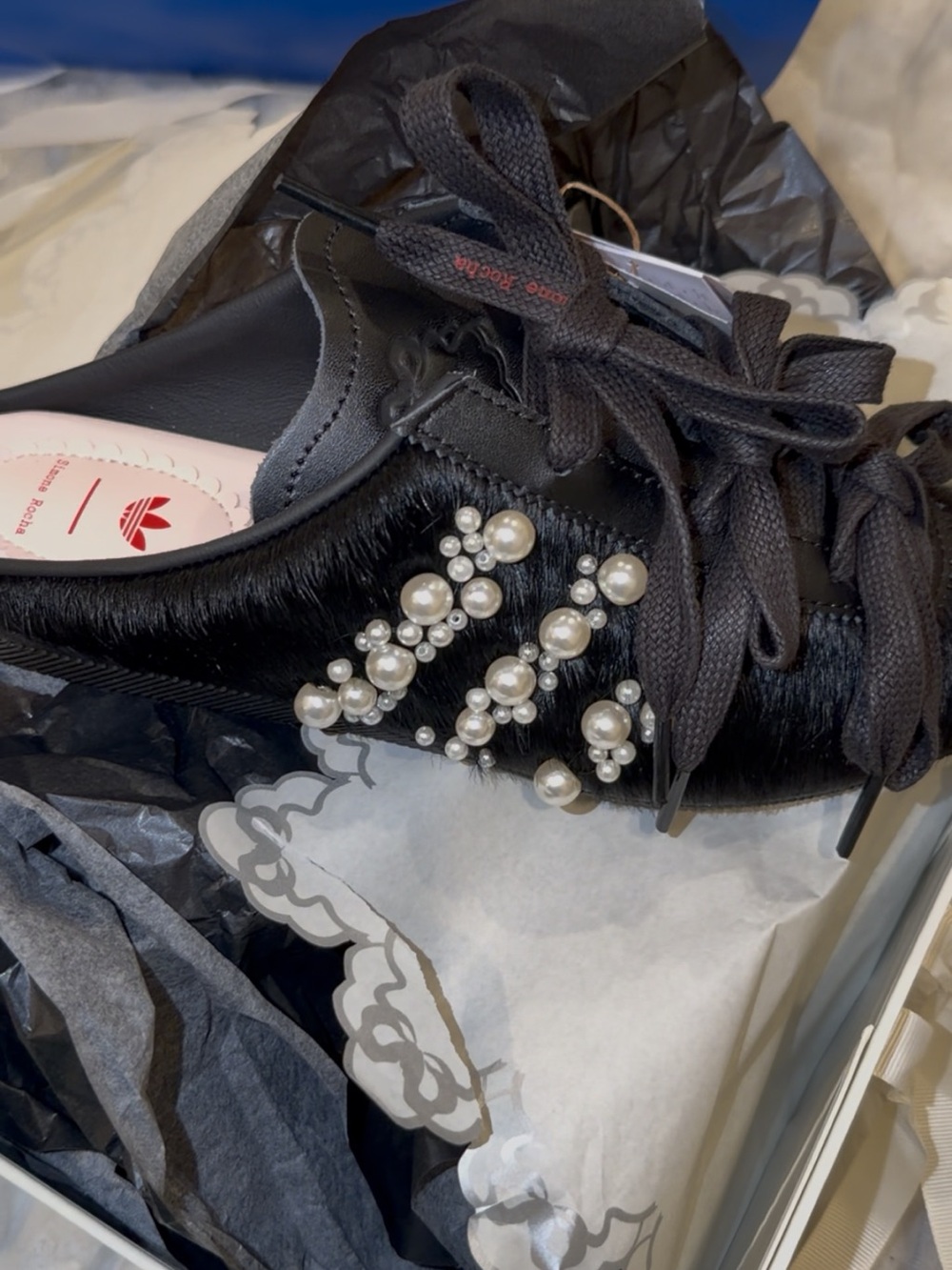 Adidas x simone rocha Womenās Black Pearl calf hair Sneaker mule
